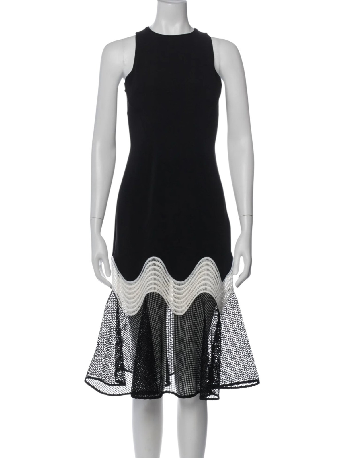 $798 Jonathan Simkhai Black & White Wave-Hem Mesh Midi Dress